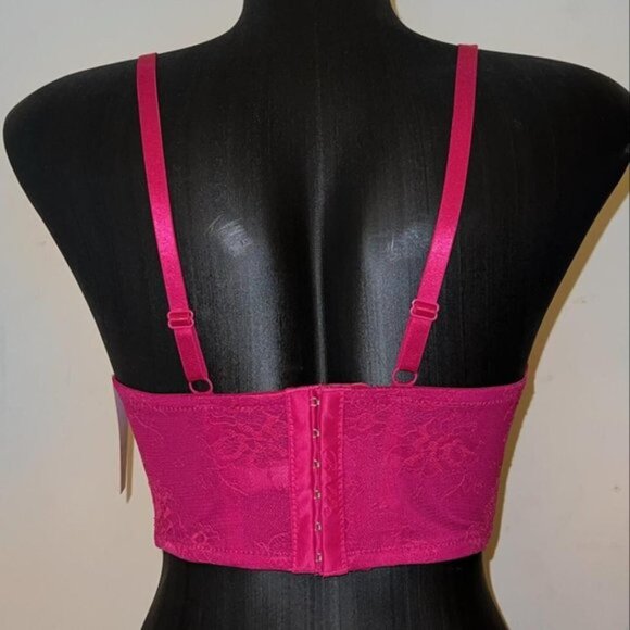 Fuchsia pink Halter Lace detailed Bra - Picture 3 of 3